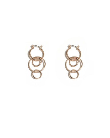 Rose Gold Tone Fine Circles On Metal Drop Earrings