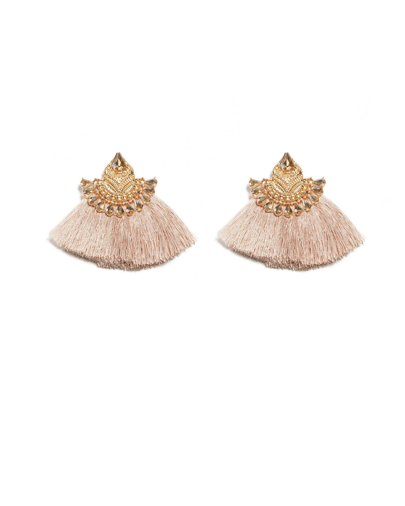 Brown Gold Tone Teardrop Stone Tassel Statement Earrings