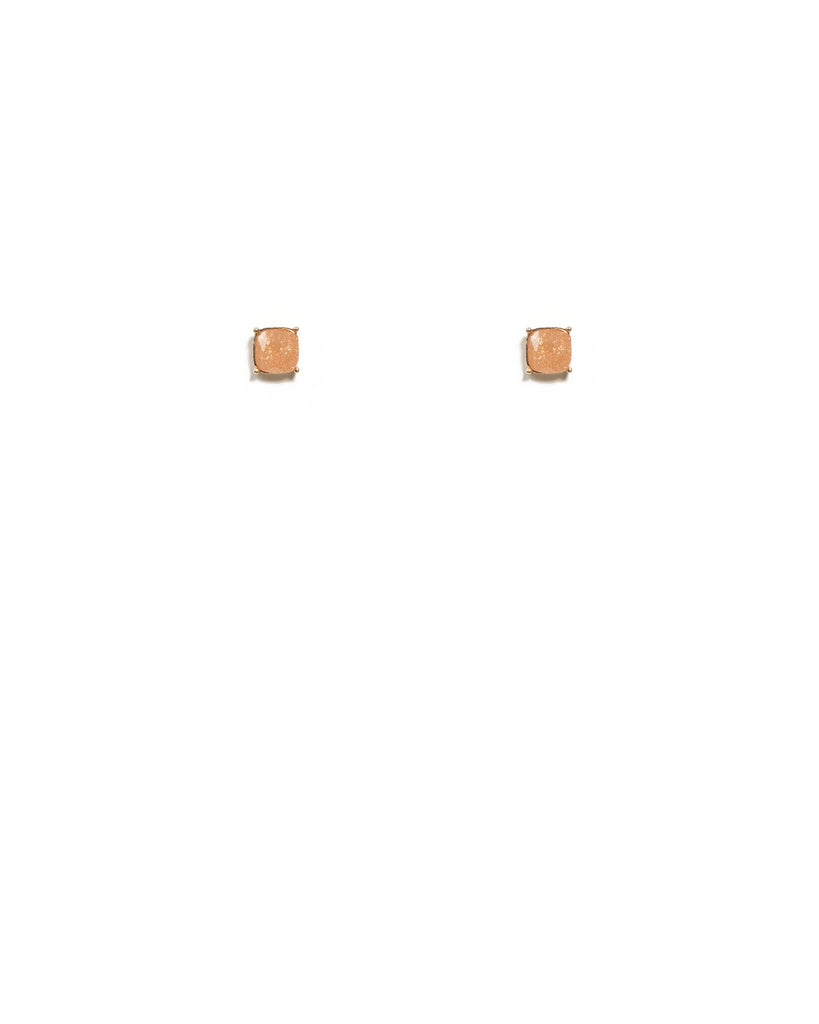 Gold Tone Square Stone Stud Earrings