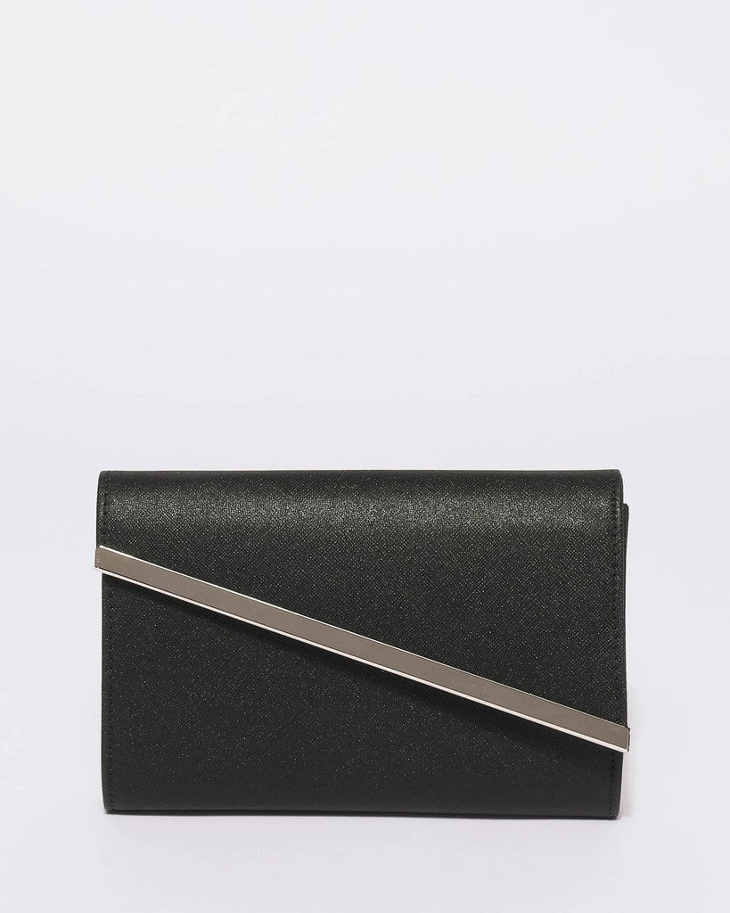 Black Mini Hannah Diagonal Clutch Bag With Silver Tone Hardware