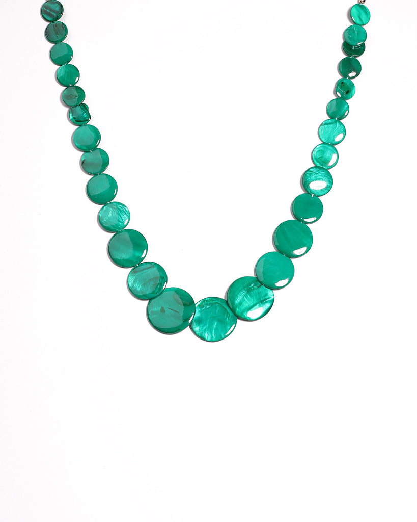 Green Gold Tone Disk Graduating Necklace