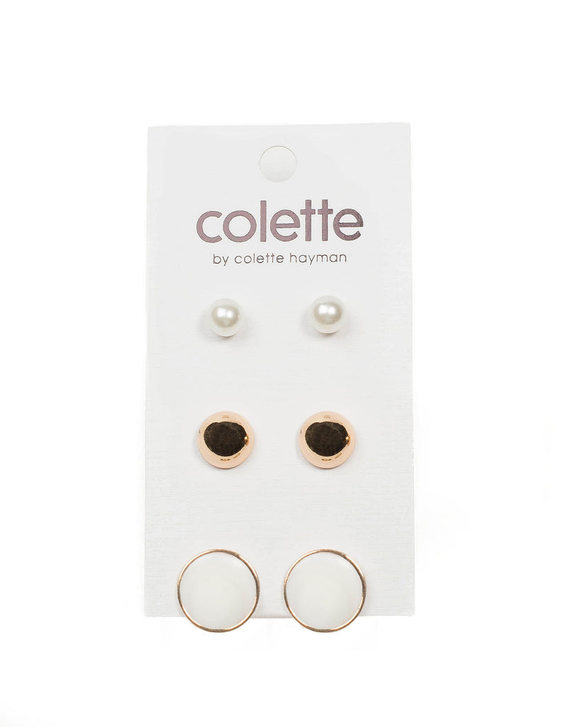 Ivory Gold Tone Stud And Pearl Earring Pack
