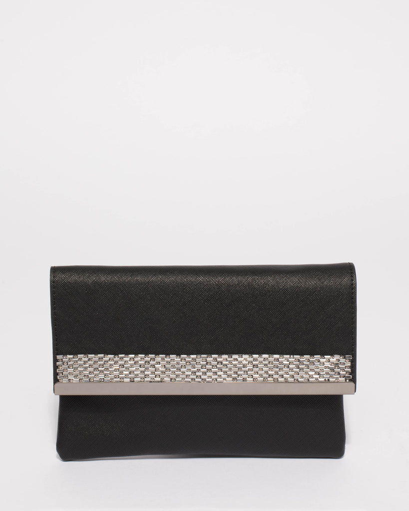 Black Glam Panel Clutch With Gunmetal Hardware