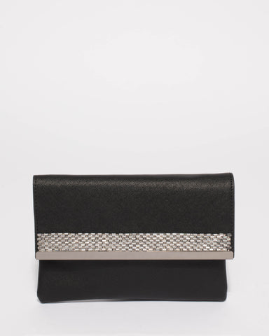 Black Glam Panel Clutch With Gunmetal Hardware