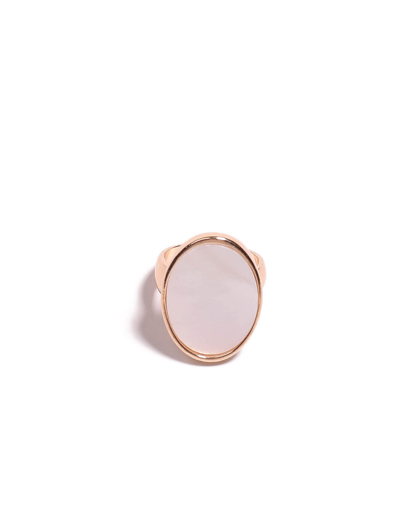 Ivory Gold Tone Oval Stone Cocktail Ring - Large