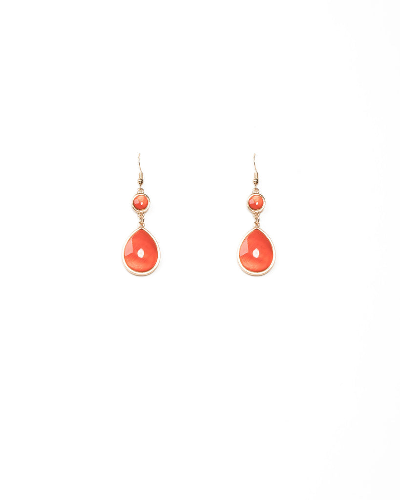 Blood Orange Gold Tone Stone Teardrop Earrings
