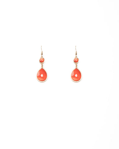 Blood Orange Gold Tone Stone Teardrop Earrings