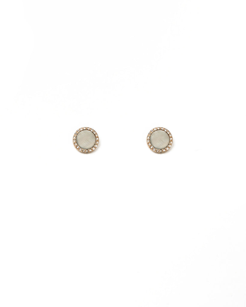 Grey Gold Tone Pave Stone Stud Earrings