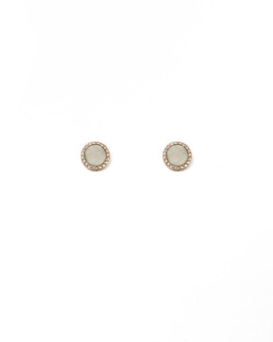 Grey Gold Tone Pave Stone Stud Earrings