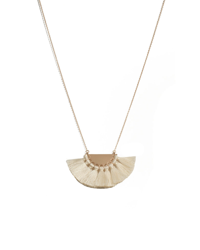 Ivory Gold Tone Tassel Metal Pendant Long Necklace