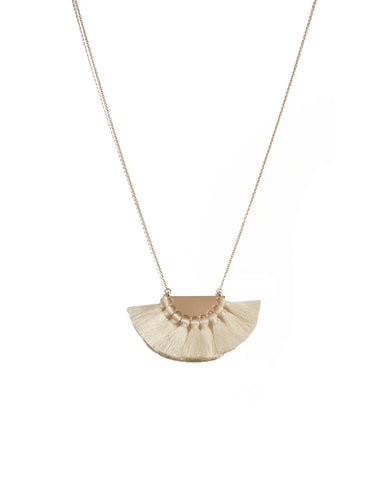Ivory Gold Tone Tassel Metal Pendant Long Necklace
