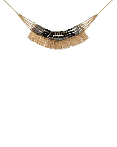 Multi Colour Gold Tone Beaded Metal Tassel Statement Necklace