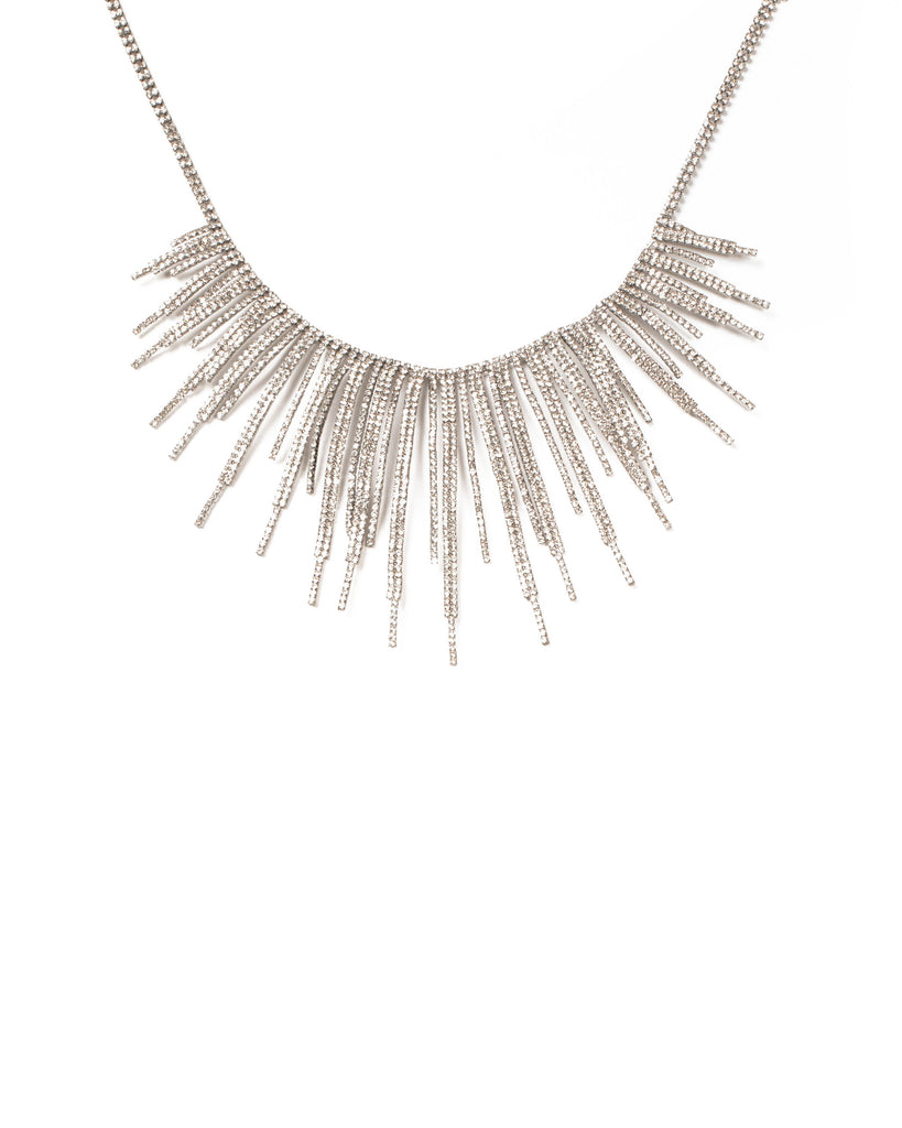 Crystal Gunmetal Tone Diamante Chain Spike Necklace