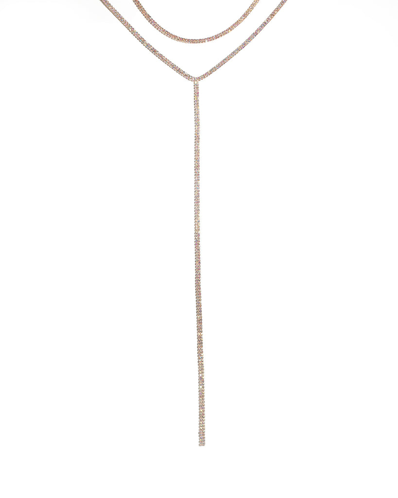 Rose Gold tone Diamante Y Shaped Necklace