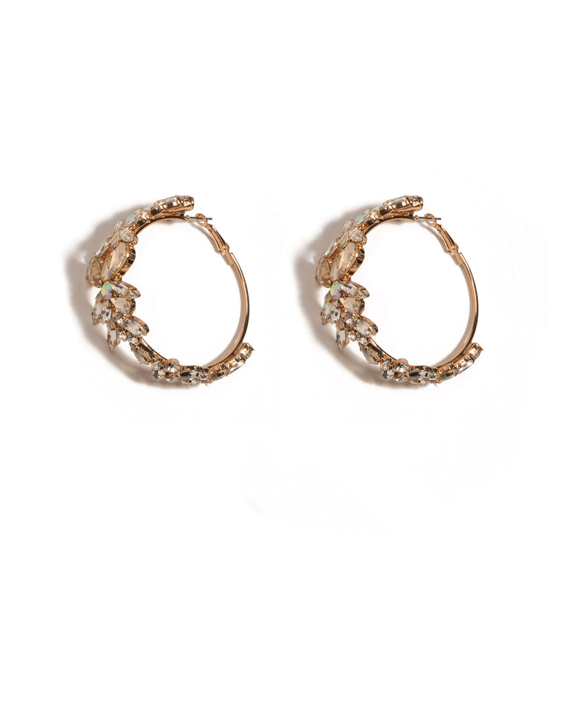 Crystal Gold Tone Mixed Stone Statement Hoop Earrings