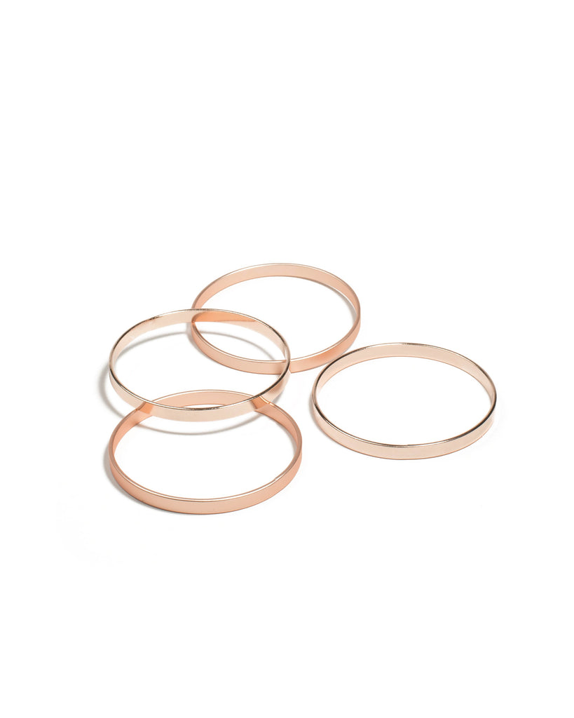 Rose Gold Tone Straight Edge Bangle Pack