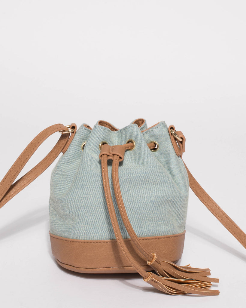 Blue Junior Tali Drawstring Mini Bucket Bag