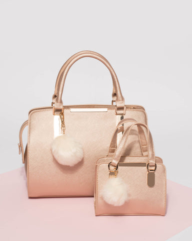 Rose Gold Jennifer Pom Pom Tote Bag