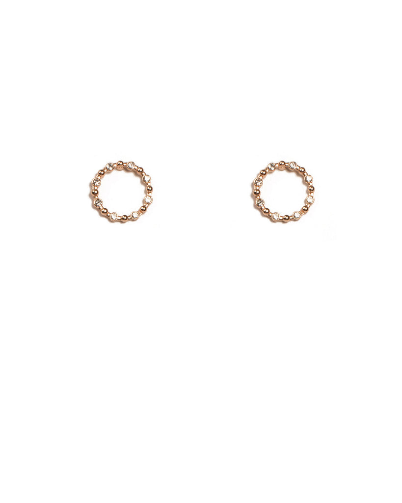Crystal Rose Gold Tone Fine Diamante Circle Stud Earrings