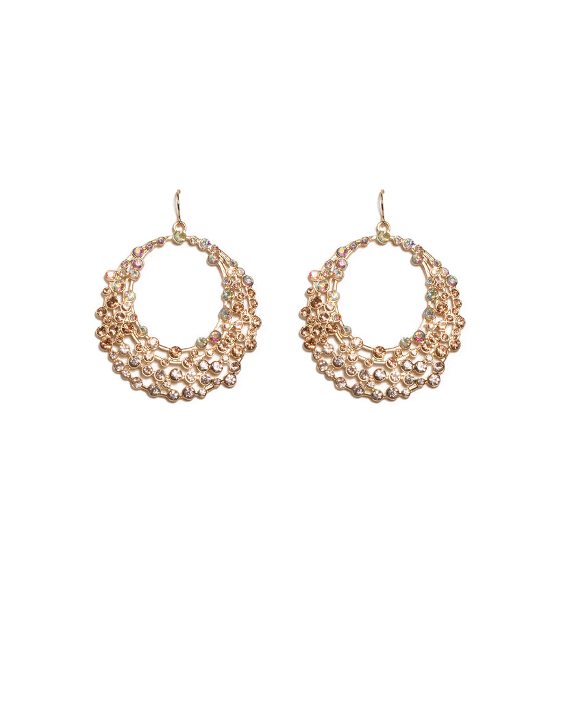 Multi Colour Gold Tone Round Diamante Statement Earrings