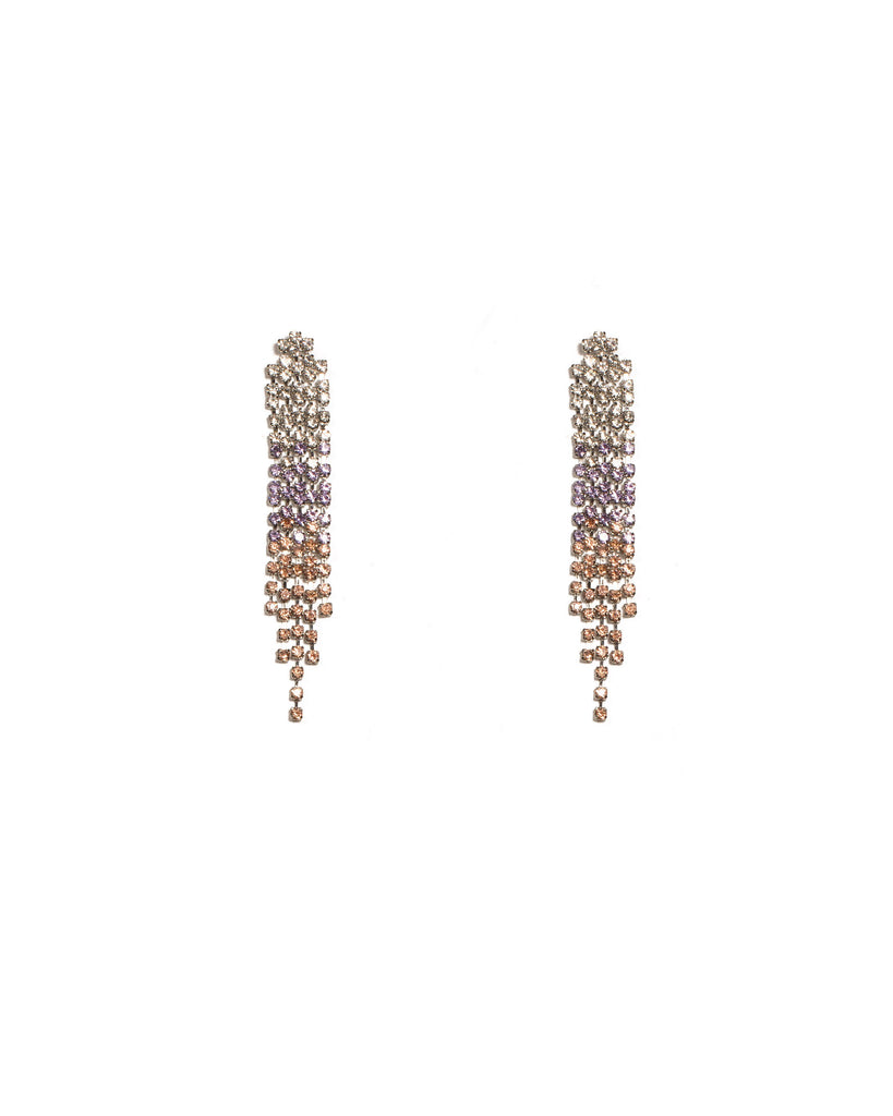 Crystal Silver Tone Diamante Chain Gradual Drop Earrings