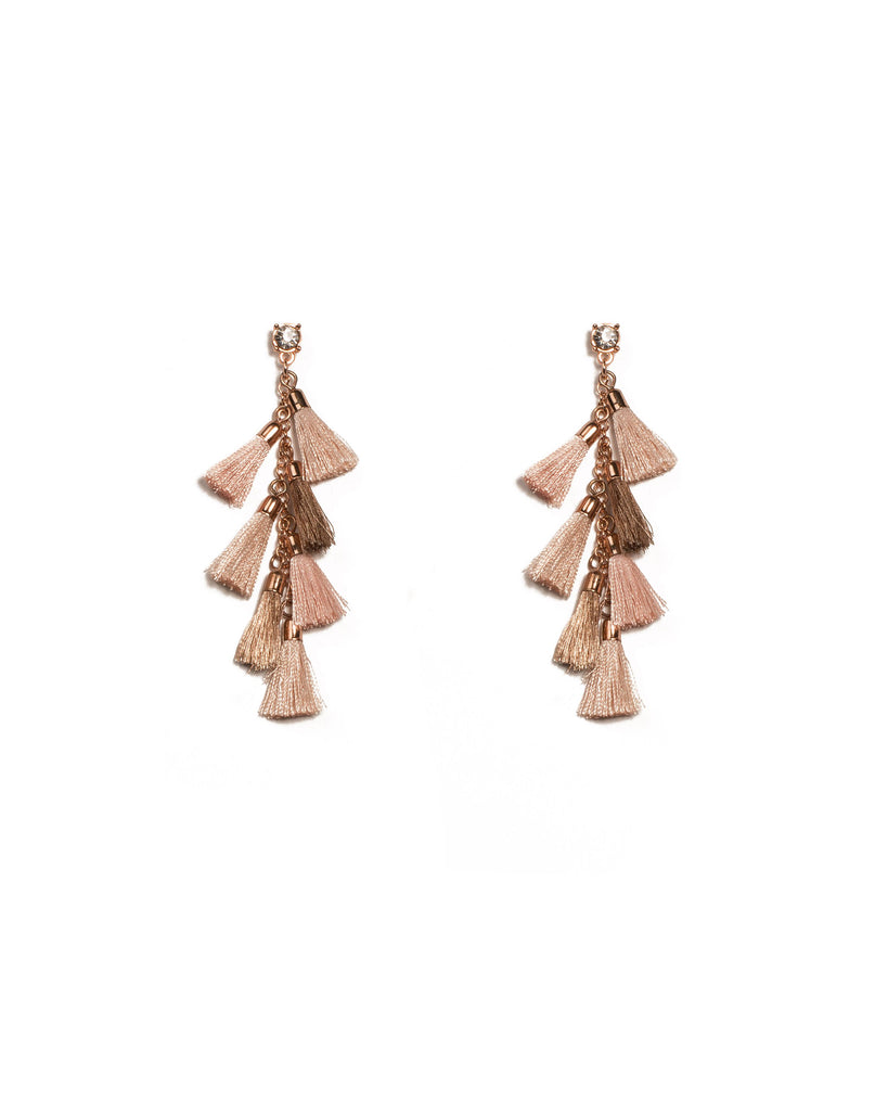 Crystal Rose Gold Tone Multi Tassel Drop Earrings