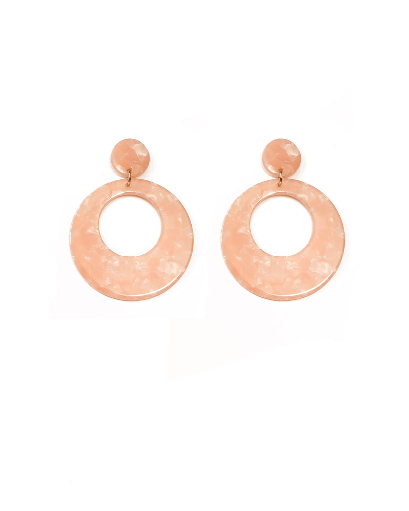 Pink Gold Tone Acrylic Circle Drop Earrings