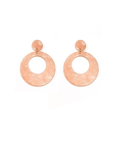 Pink Gold Tone Acrylic Circle Drop Earrings