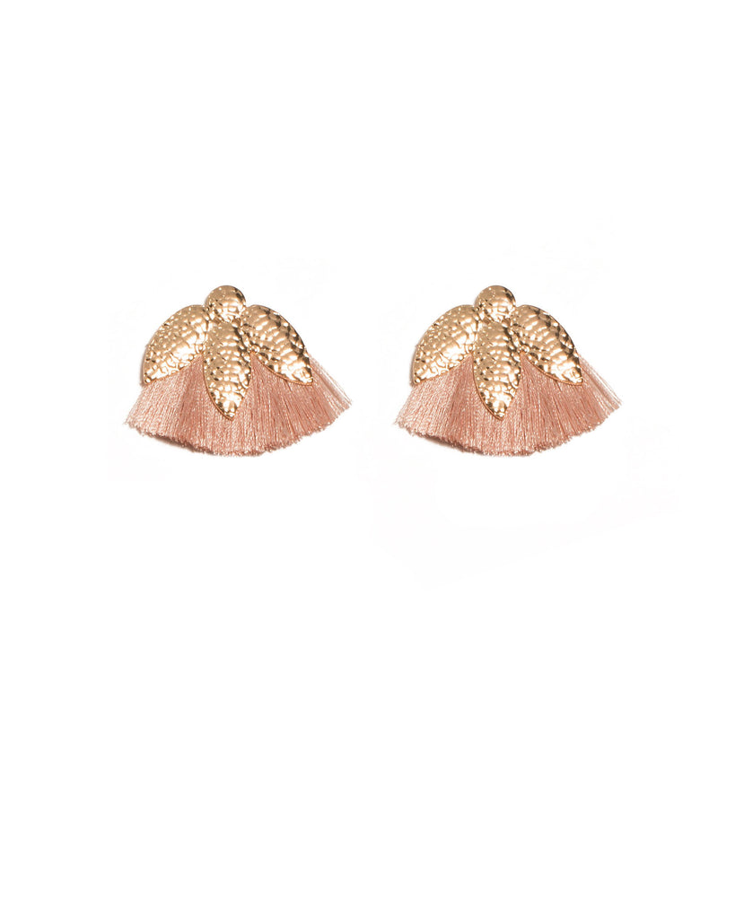 Pink Gold Tone Textured Metal Tassel Statement Earrings