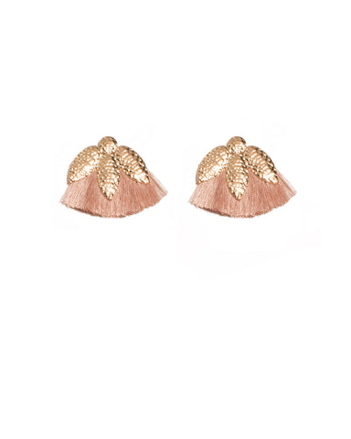 Pink Gold Tone Textured Metal Tassel Statement Earrings
