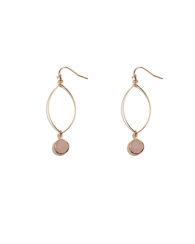 Pink Gold Tone Fine Wire Round Stone Drop Earrings