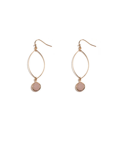 Pink Gold Tone Fine Wire Round Stone Drop Earrings