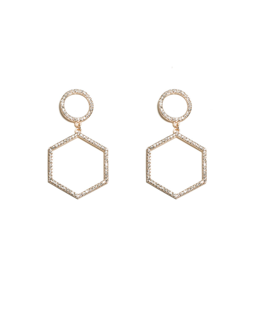 Gold Tone Diamante Pave Stone Geometric Drop Earrings