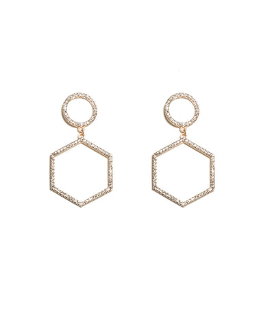 Gold Tone Diamante Pave Stone Geometric Drop Earrings