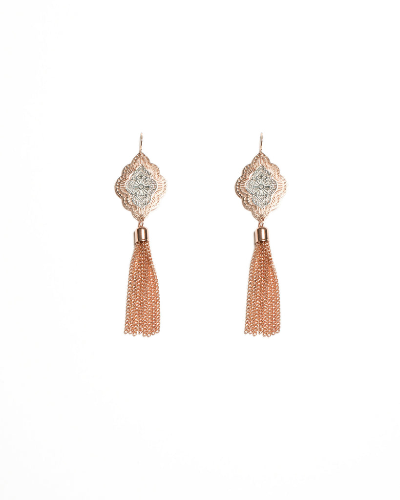 Rose Gold Tone Tassel Chain Drop Earrings