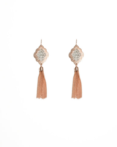Rose Gold Tone Tassel Chain Drop Earrings