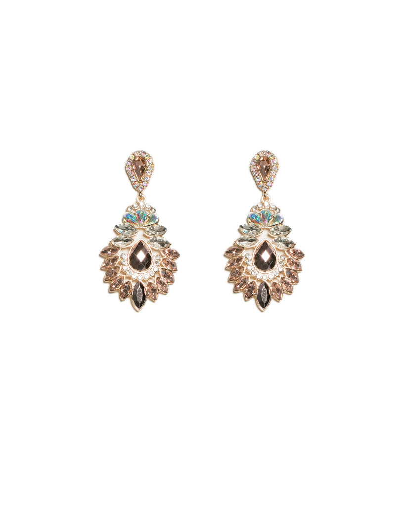 Gold Tone Navette Stone Teardrop Statement Earrings