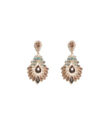 Gold Tone Navette Stone Teardrop Statement Earrings