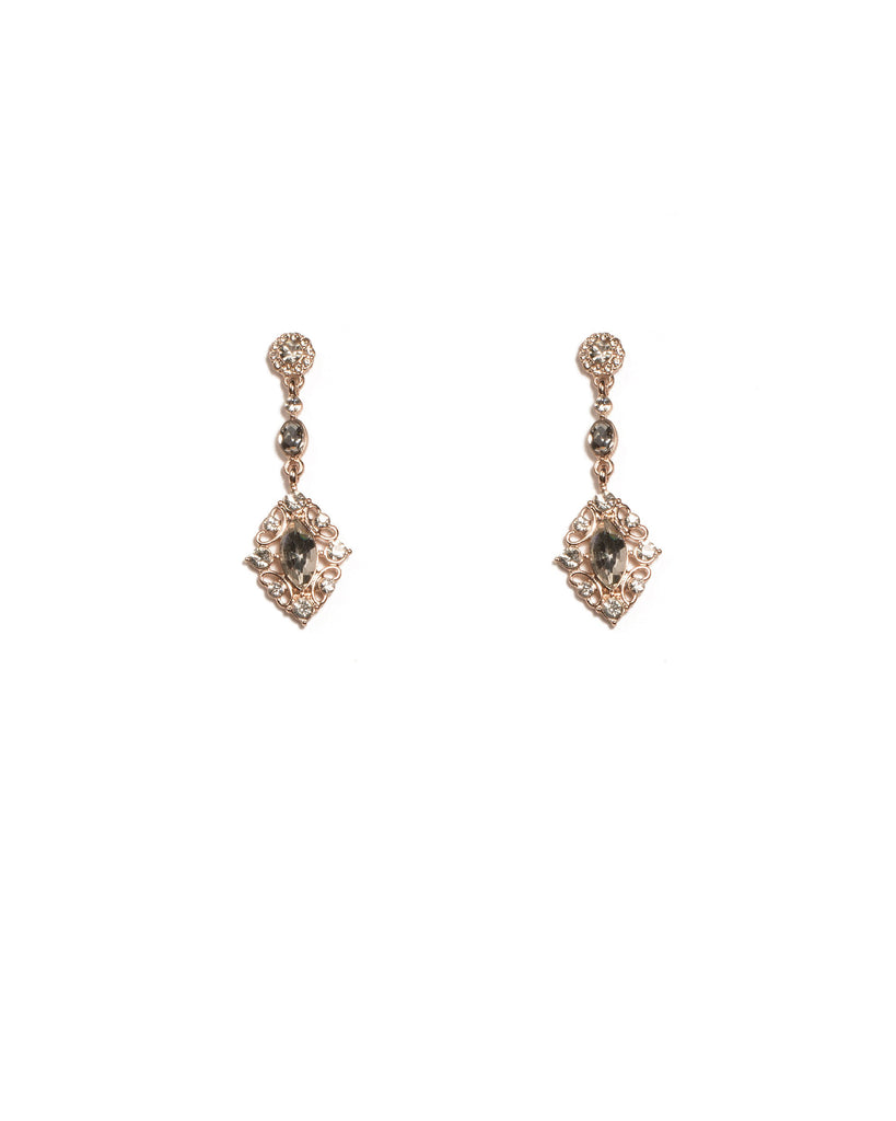 Crystal Rose Gold Tone Fine Stone Filigree Outer Drop Earrings