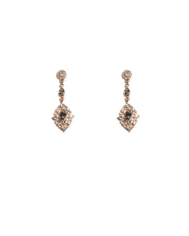 Crystal Rose Gold Tone Fine Stone Filigree Outer Drop Earrings