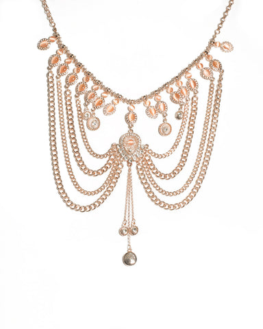 Peach Rose Gold Tone Chain And Stone Loop Choker