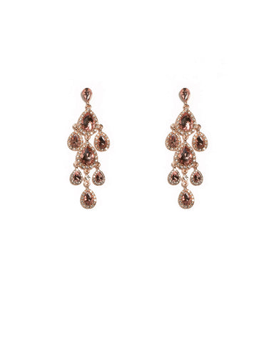 Pink Rose Gold Tone Pear Diamante Tiered Statement Earrings