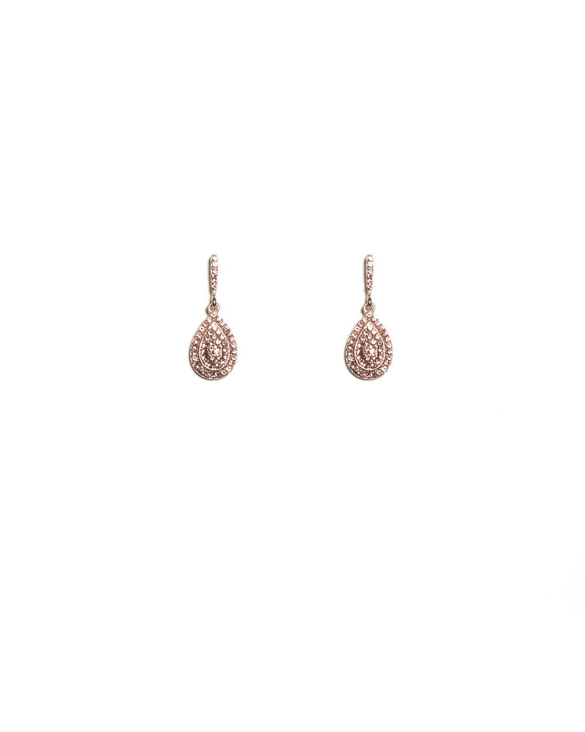 Pink Rose Gold Tone Diamante Pave Teardrop Earrings