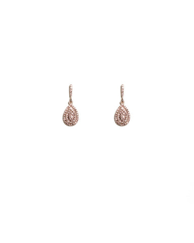 Pink Rose Gold Tone Diamante Pave Teardrop Earrings