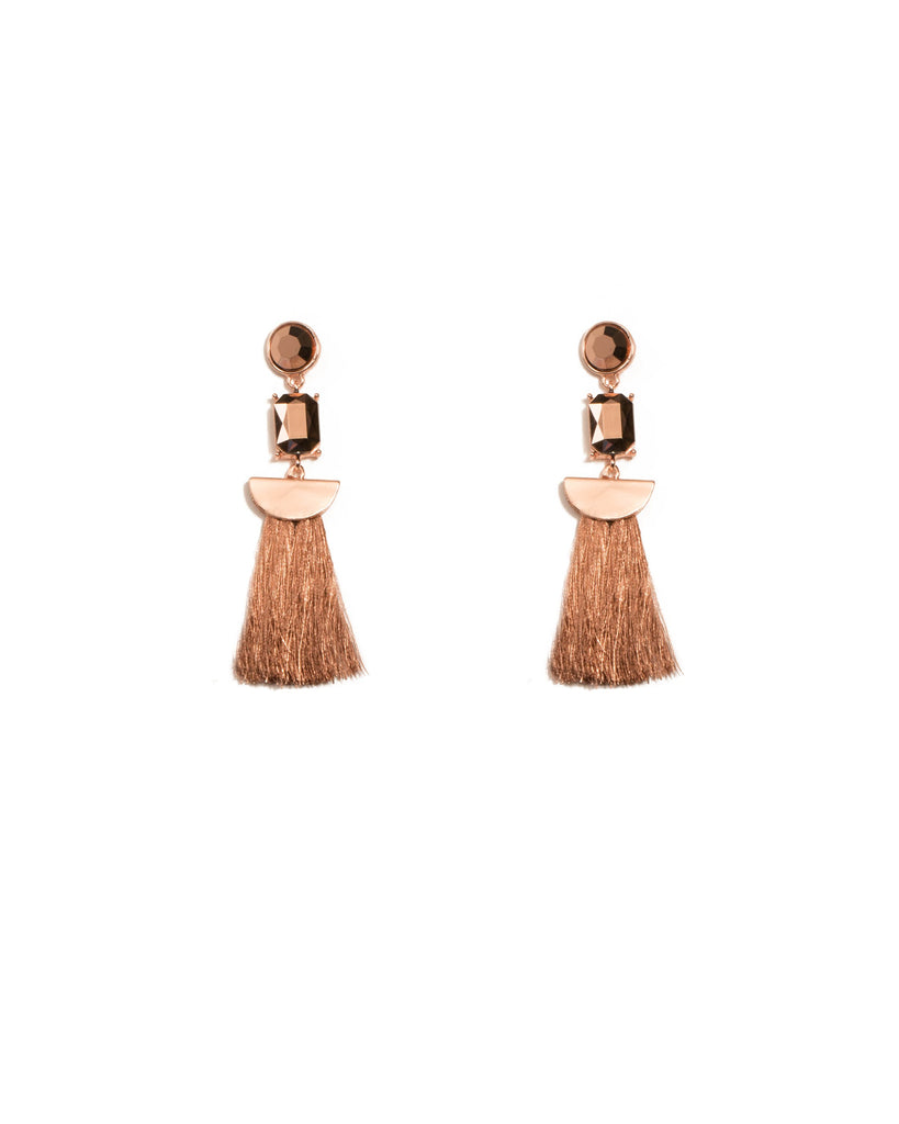 Rose Gold Tone Geometric Stone Tassel Statement Earrings