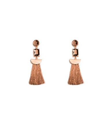 Rose Gold Tone Geometric Stone Tassel Statement Earrings