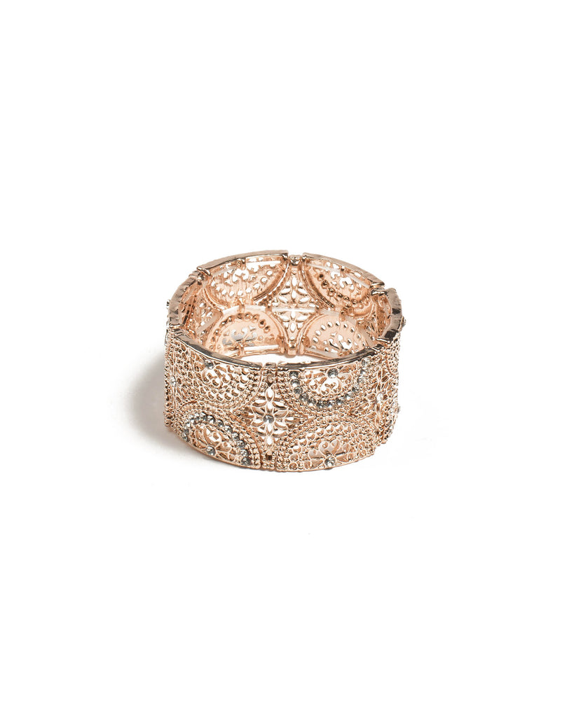 Crystal Rose Gold Tone Filigree Stone Stretch Wristwear