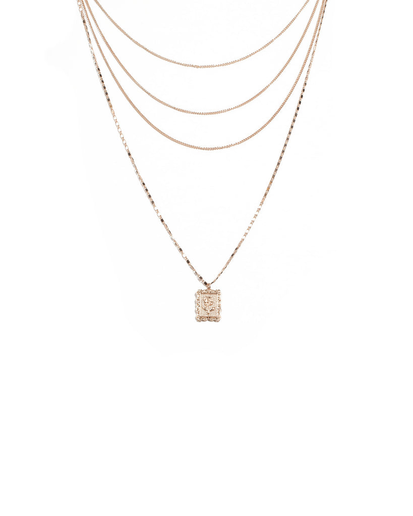 Rose Gold Tone Pendant Multi Row Necklace
