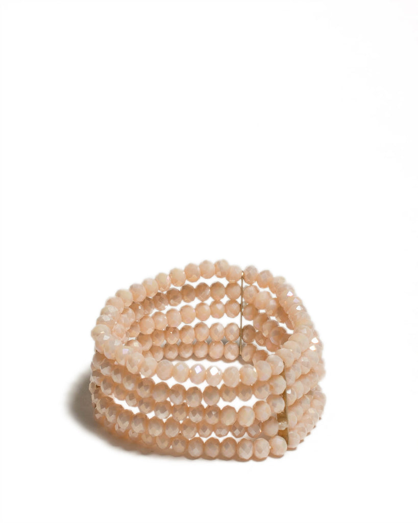 Pink Gold Tone Multi Row Faceted Stone Stretch Wristwear