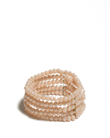 Pink Gold Tone Multi Row Faceted Stone Stretch Wristwear